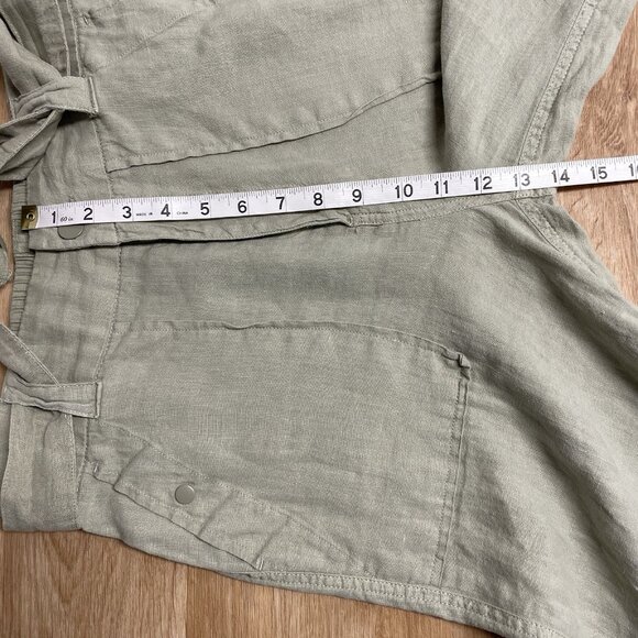 TAHARI PANTS 100% LINEN WOMENS M SAGE GREEN BEACH LAGENLOOK BELT ELASTIC COASTAL - Picture 9 of 10